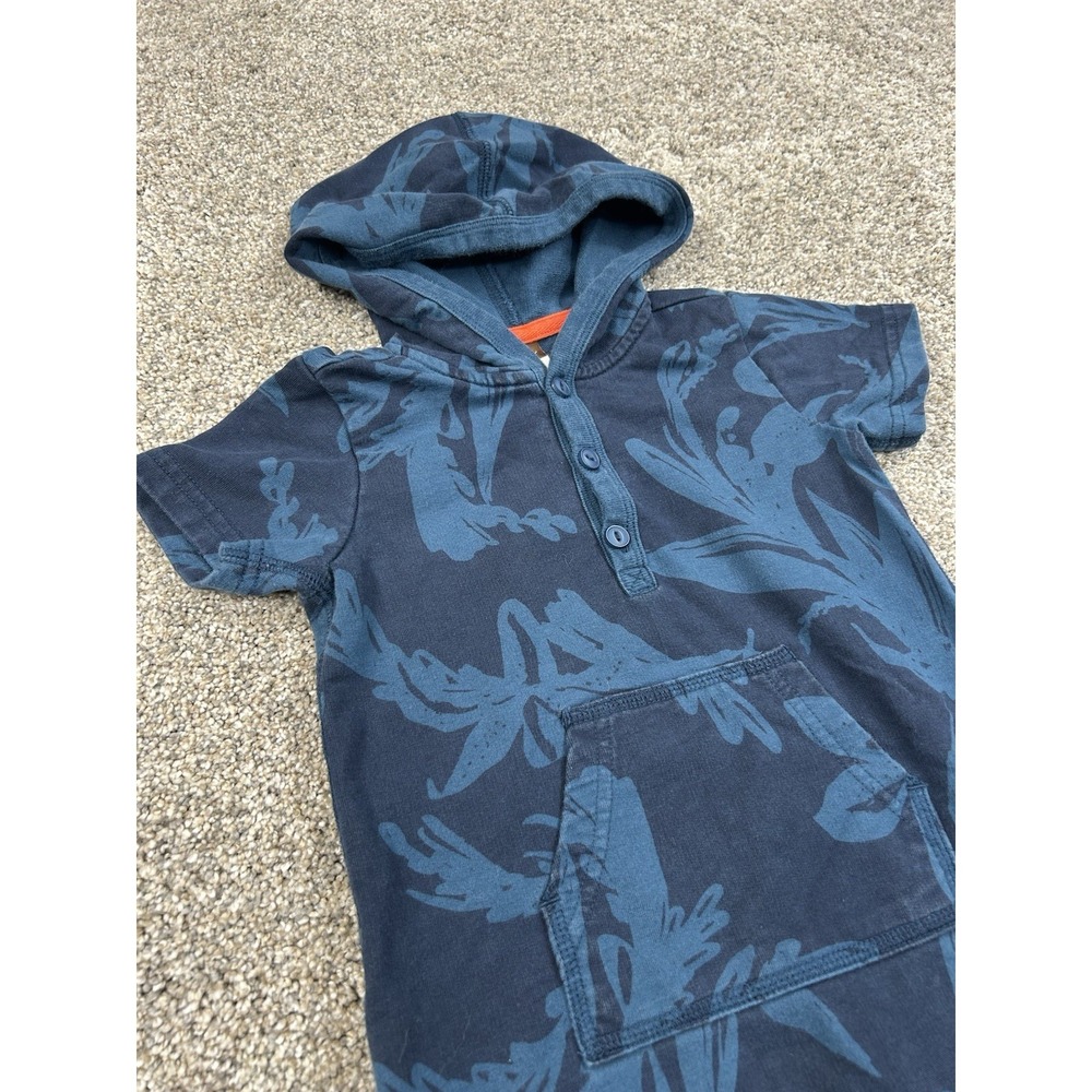 Tea Collection Boy Hoodie Short Sleeve Romper 18-24 months Blue Hawaiian‎ #0047
